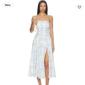 MAJORELLE Olenna Midi Dress in White & Blue